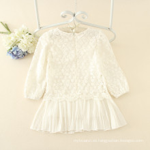 blanco de manga larga de encaje impreso para niños otoño estilo simple vestidos casuales niños suave buena calidad precio al por mayor